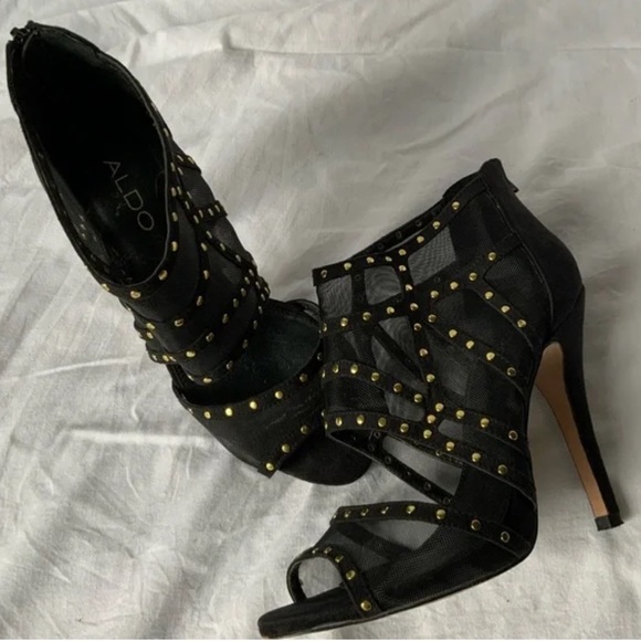 Aldo Glamour Mesh Black Gold High Heels Club Night - Picture 7 of 7